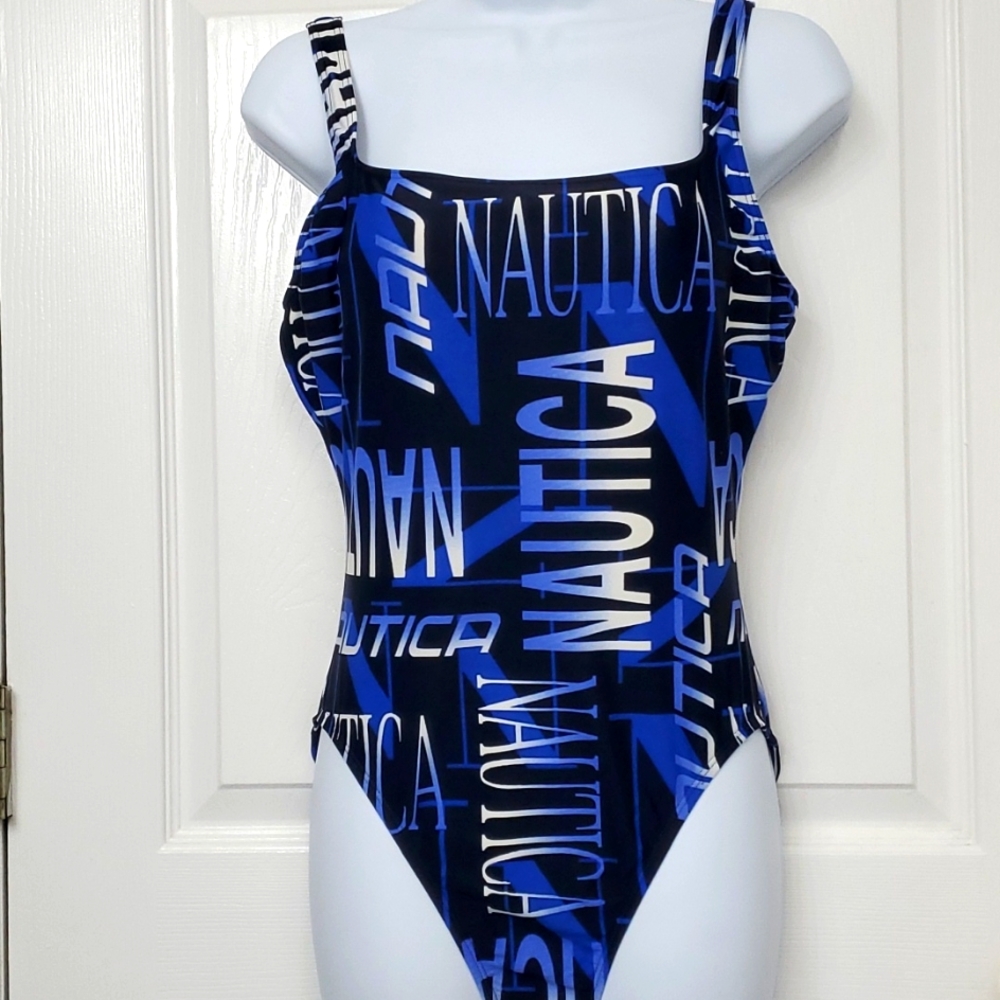 Nautica size 12 multi-shades of blue 1-piece swimsuit